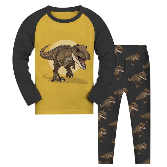 Afdoent Boys Pajamas Set Toddler Dinosaur Print Sleepwear Long Sleeve 2 Piece Pajama Sets Kids Jammies Comfortable Classic 3-4 Years