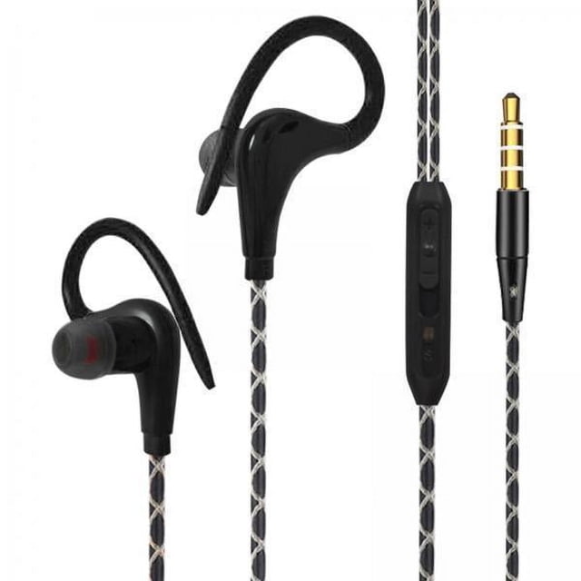 5xSports Auriculares con Cable Conector de 3,5 Mm con Gancho para La Oreja para Correr, Gimnasio, Negro 5 piezas
