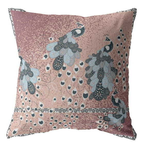 18†Dusty Pink Boho Bird Indoor Outdoor Throw Pillow