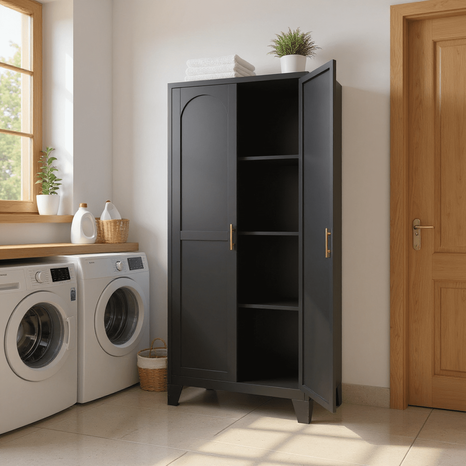 Homy Casa 60.8" Tall Black Storage Cabinet with Adjustable Shelves for Kitchen, Office, Entryway