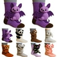 thumbnail image 5 of OQRKI Animal Print Socks, 3D Knit Animal Socks, Hand Crocheted Double Layer Cotton Warm Socks, Cute Animal Themed Socks for Kids and Adults Purple, 5 of 7