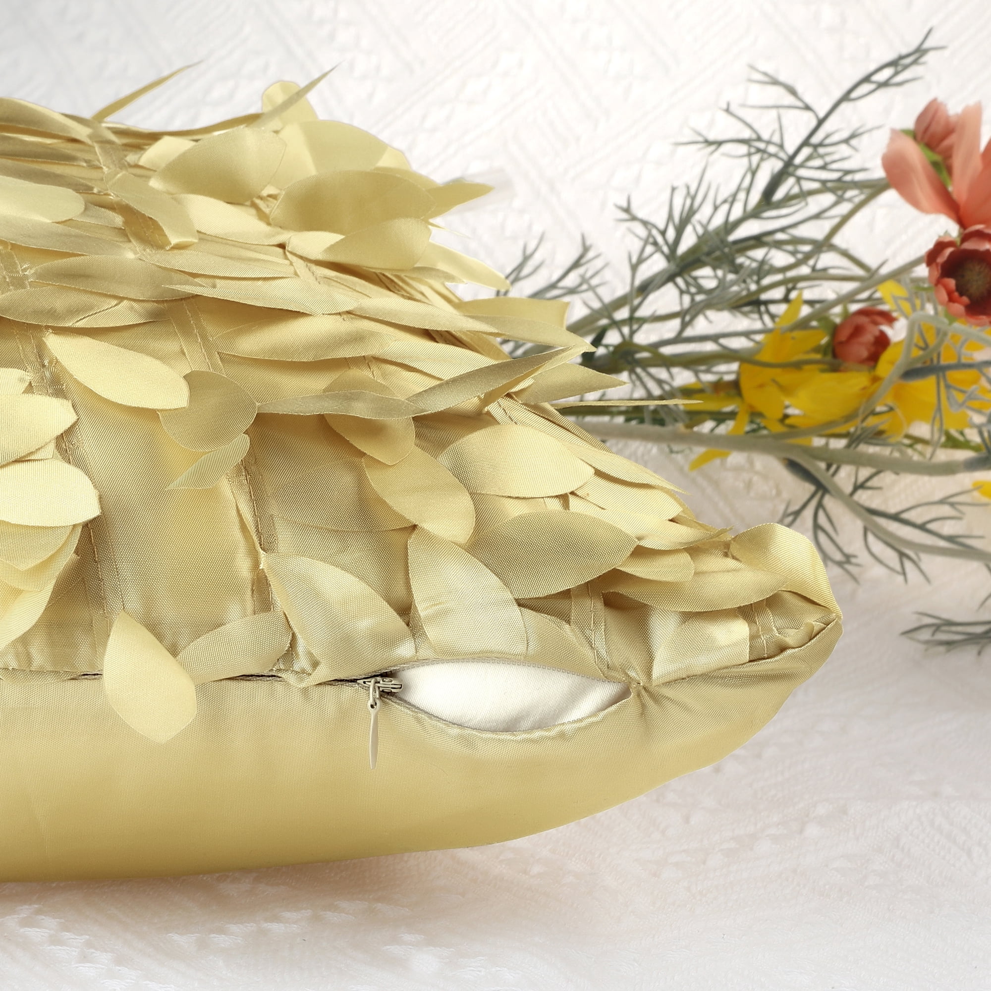 Unique Bargains Sequins Leaf 3D Throw Pillow Cover Pack of 4 Solid Color Cushion Covers Gold 18" x 18"