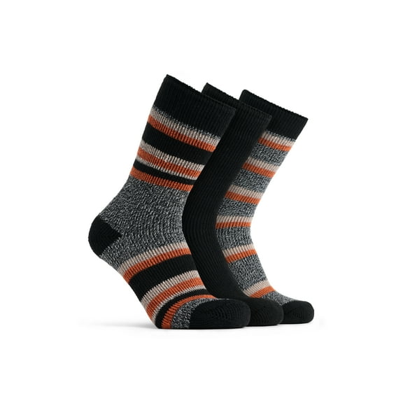 Polar Heat Nanuuq Men’s High Performance Acrylic Wool Boot Socks, 3 Pack Thermal Winter Long Socks, Black Orange