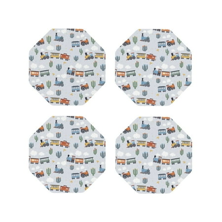 

Fuzoiu Trains And Cactuse Print Leather Coasters Set Drink Coasters Set of 4 for Tabletop Protection Durable PVC Coasters Home Décor and Housewarming Gift-Octagon