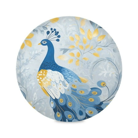 

WOBOGO Watercolor Blue Peacock Round Placemats Set of 4 Heat Resistant Washable Kitchen Table Decorations 15.4in