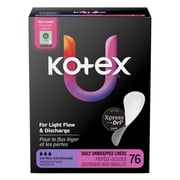 Kotex Absorbent Flat Panty Liners, Light, Extra Coverage, 76 Count