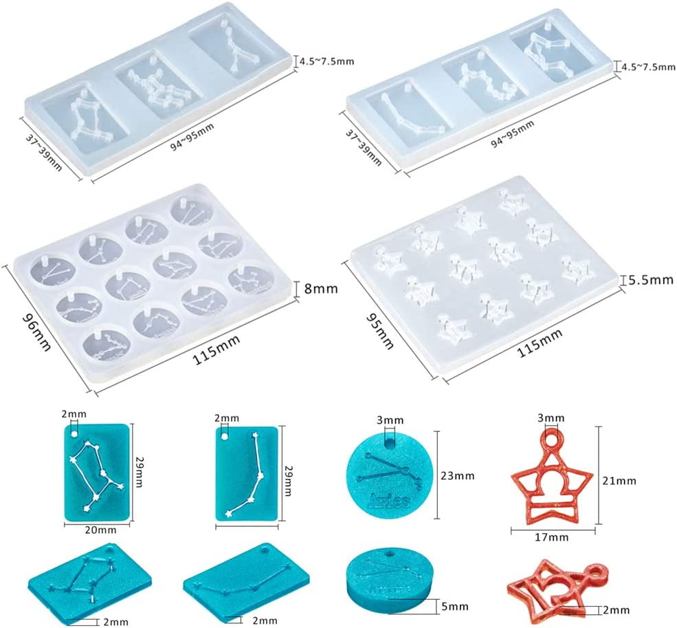 36pcs Twelve Zodiac Signs Silicone Molds Constellation Pendants Resin Casting Mold Kit of Three Styles with Sequins and Tools DIY