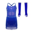 thumbnail image 3 of JanJean Girls Kids 2 Piece Latin Cha Cha Dance Outfit Shiny Rhinestones Fringe Dress Outfit Performance Dress Royal Blue 10, 3 of 7