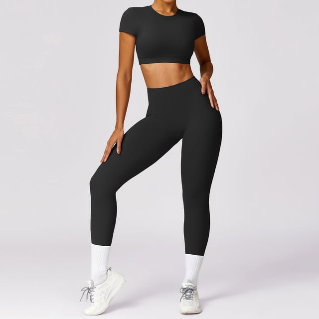 Ropa de yoga cepillada de primavera, ropa deportiva ajustada para correr y ropa deportiva de secado rápido para uso externo.