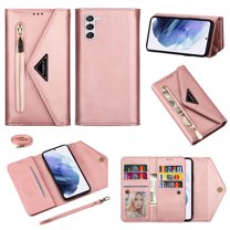Dteck Wallet Case for Samsung Galaxy S23 Plus, Magnetic Leather Crossbody Neck Strap Lanyard Purse Handbag Wrist Strap Cover with Card Holder Case for Samsung Galaxy S23 ,Rosegold