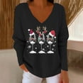 thumbnail image 4 of Craaazy Christmas Shirts for Women V Neck Long Sleeve Sweatshirt Christmas Print Pullover Tops Gifts, 4 of 6