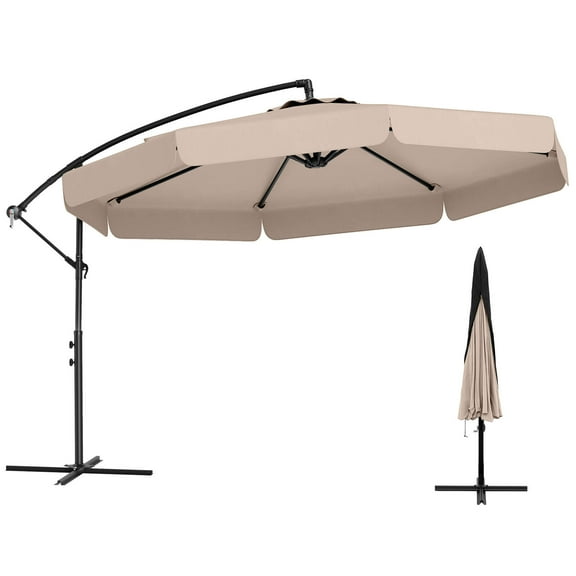 Costway 10 FT Offset Hanging Umbrella Patio Cantilever Umbrella with Cover Beige