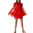 thumbnail image 1 of Sunloudy Vestido Corto Femenino, Color Sólido Cuello Redondo Manga Volante Con Volantes Traje De Verano Suelto De Una Pieza, S/M/L Sunloudy  moda, 1 of 6