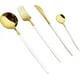thumbnail image 1 of Zhuge Juego de cubiertos de 24 piezas: juego de cubiertos reutilizables de acero inoxidable con tenedores(juego de 6, mango blanco y dorado), 1 of 5