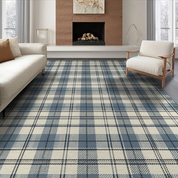 ODIKA 8'x10' Washable Area Rug Durable, Non-Slip Accessories Muted Interlocking Plaid Symmetrical Vintage Vanity for Living Room, Under Sectional, Family