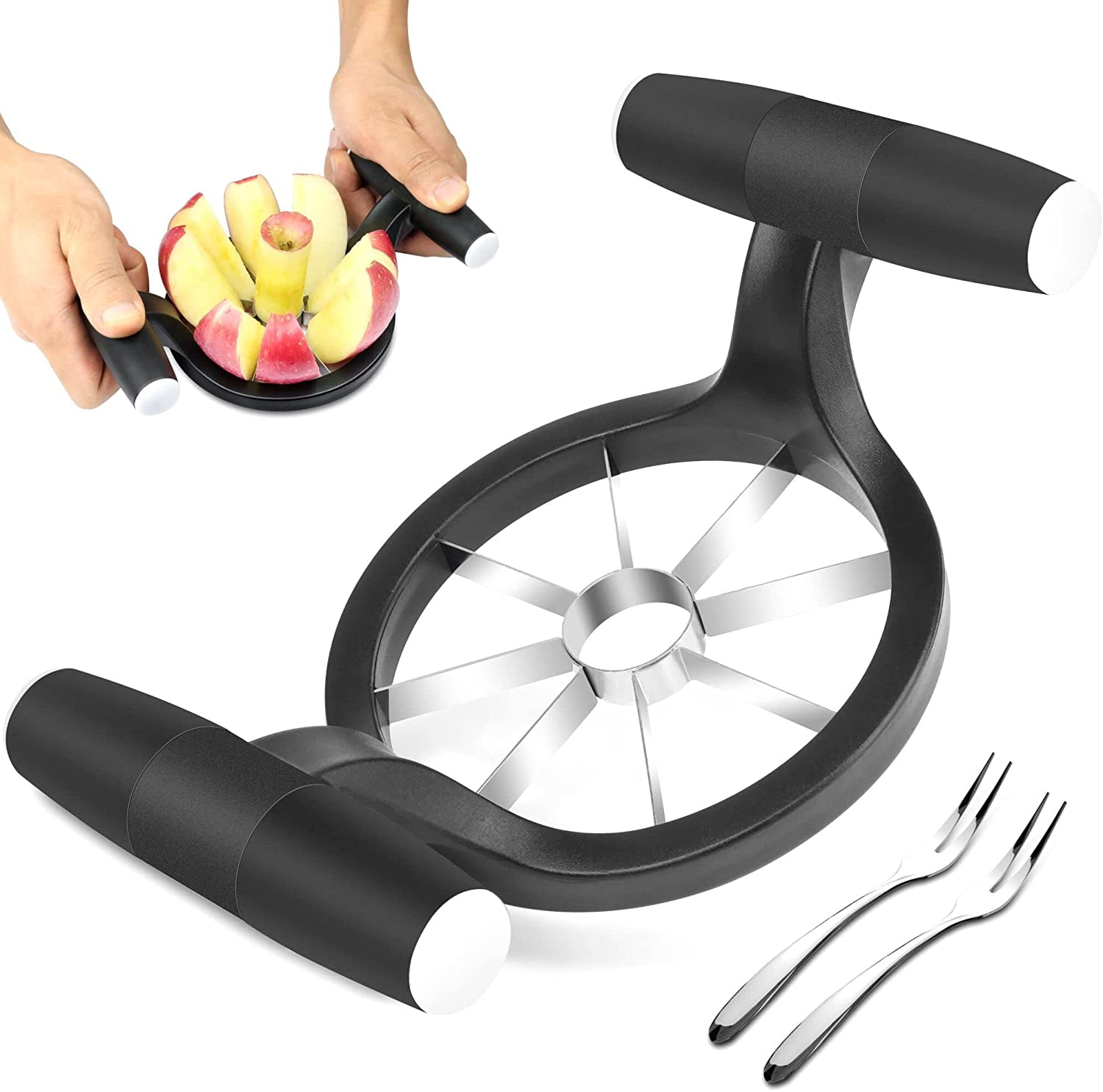 Ayabay Apple Slicer + 2 Mini Forks - [Ultra-Sharp] Stainless Steel Corer Cutter, Professional 8 Blades Apple Cutter, Sharp Pear Divider Wedger with Comfortable Handle