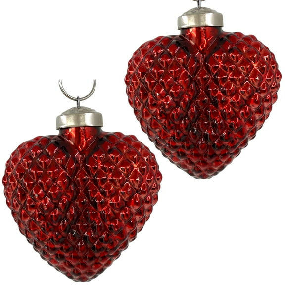 Heart Mercury Glass Ornaments, Set of 2 Ornaments, 3"