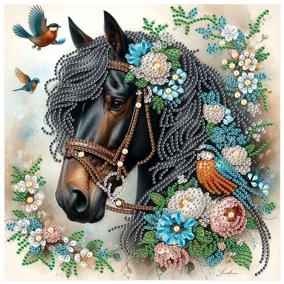 5D DIY Diamond Painting Kit Floral Horse Special Shape Creative Diamond Craft Suitable for Home and Office Decor, Festive Gifts