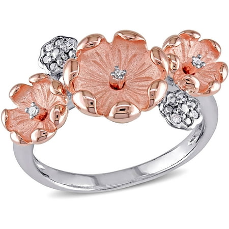 Miabella Diamond-Accent Two-Tone Sterling Silver Flower Design Ring