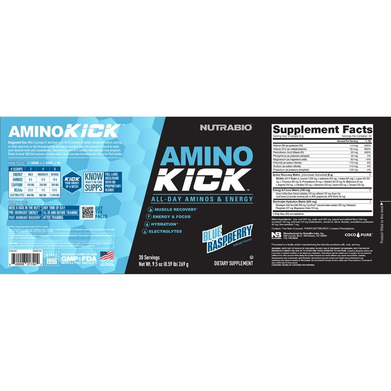 NutraBio Amino Kick - Amino Acid Energy Formula - BCAA's