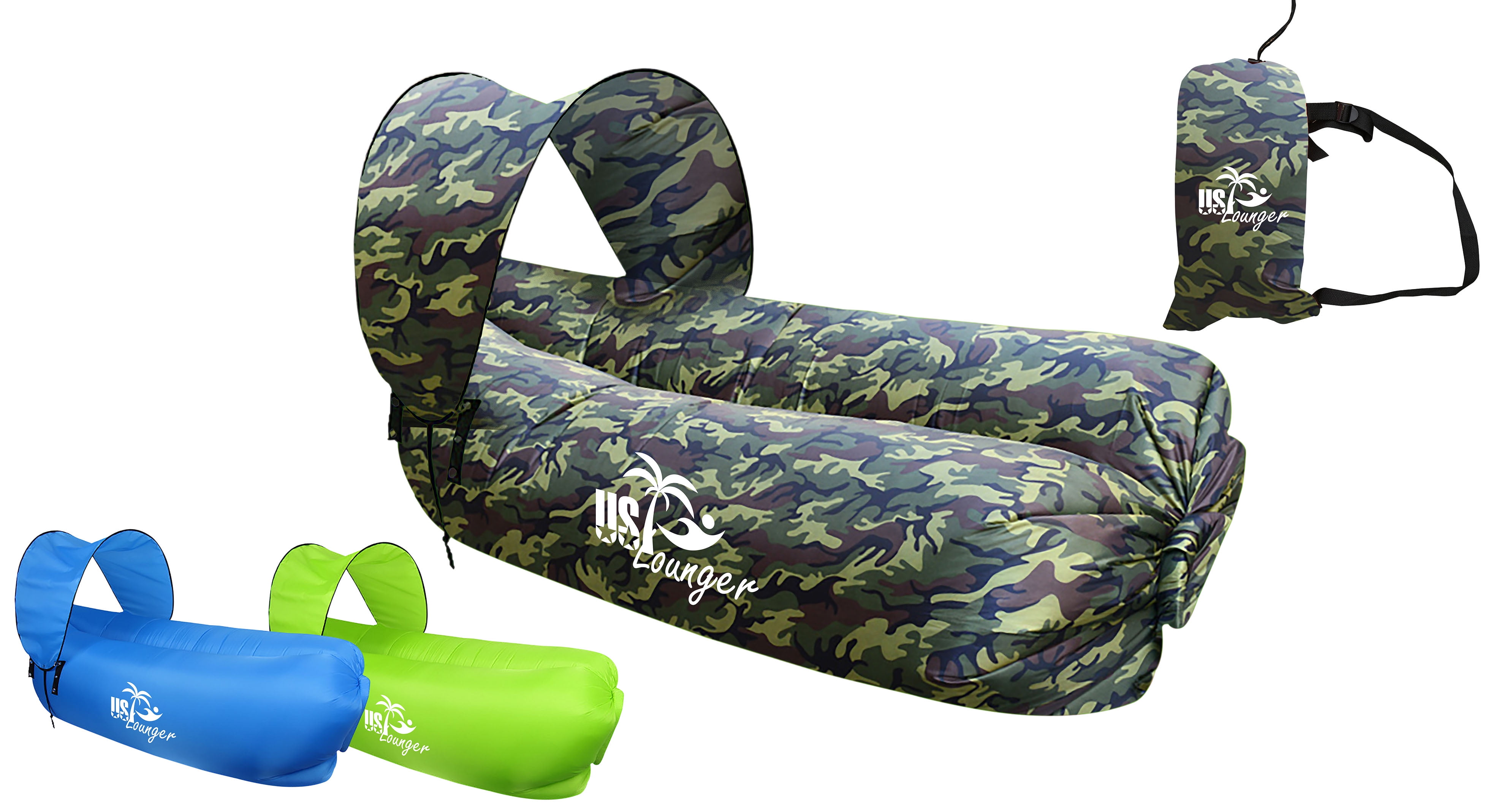 US Lounger Camouflage with Umbrella Fast Inflatable Portable Outdoor or