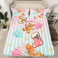 thumbnail image 2 of Feelyou Pink Christmas Socks Full Size Sheets for Child, Cartoon Xmas Tree Bed Sheets, Green Stripes Geometric Sheet Sets, Luxury Bedroom Decor, 4pcs, 2 of 7