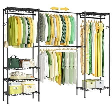 Untyo Expandable Clothing Racks Heavy Duty Garment Rack for Hanging Clothes Portable Freestanding Adjustable Closet Rack with Shelves Metal Clothes Rack