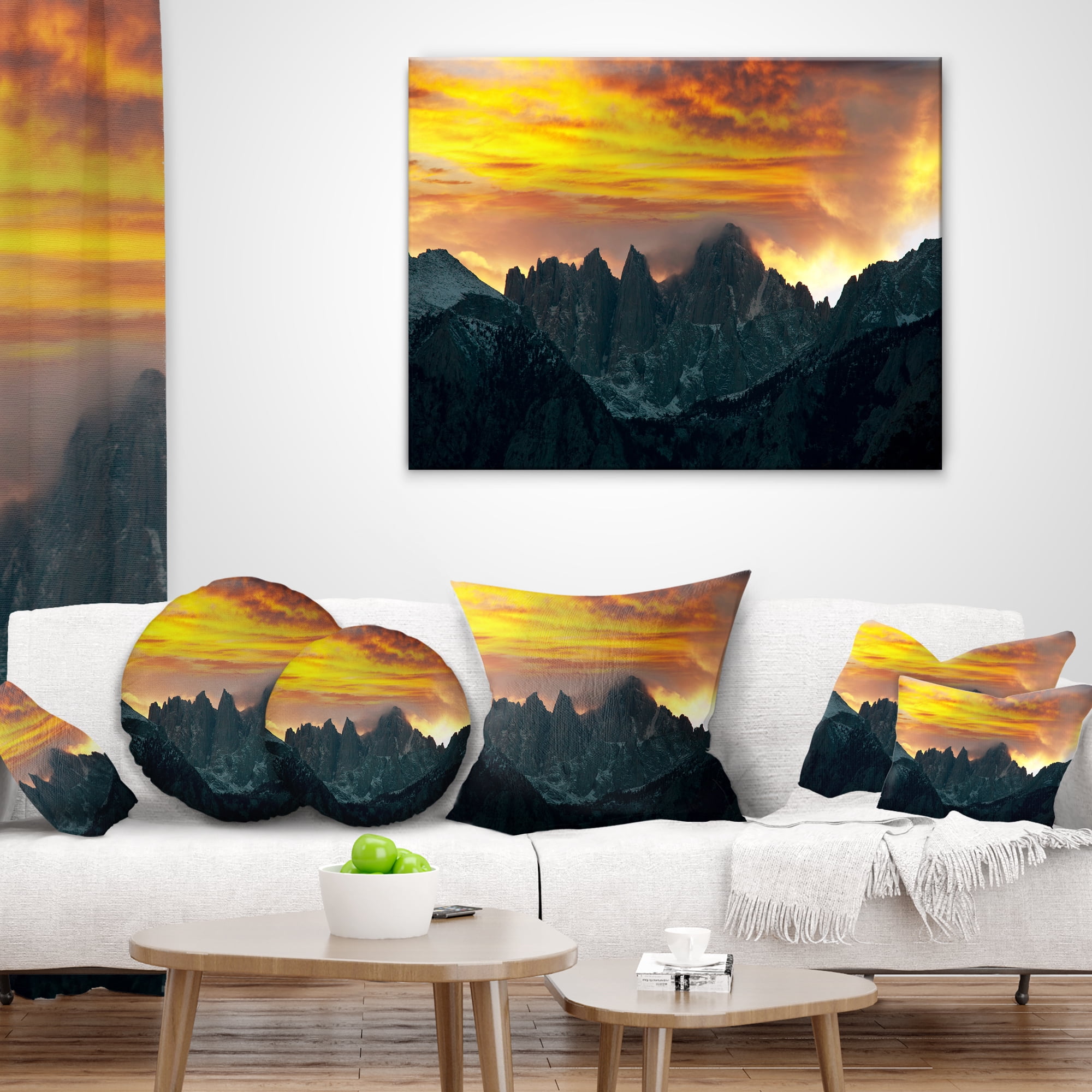 Designart Whitney Mountains under Cloudy Sky - Landscape Printed Throw Pillow - 12x20
