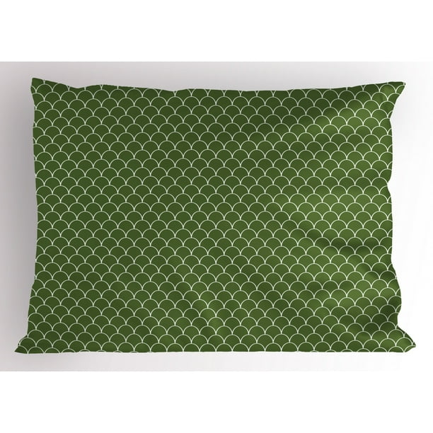 Green Pillow Sham Vivid Forest Natural Colored Geometric Wave Like