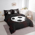 thumbnail image 3 of Homewish Football Soccer Sport 7 Pieces Bedding Comforter Set,Modern Geometric Honeycomb Full Bedding Set,White Black Red Fitted Sheet Flat Sheet For Kids,Breathable Home Decor Reversible, 3 of 8