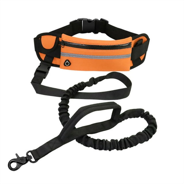 Hands Free Dog Leash with Zipper Pouch, Reflective Waist Bag Pack for Outdoor Jogging, Walking, Night Running
