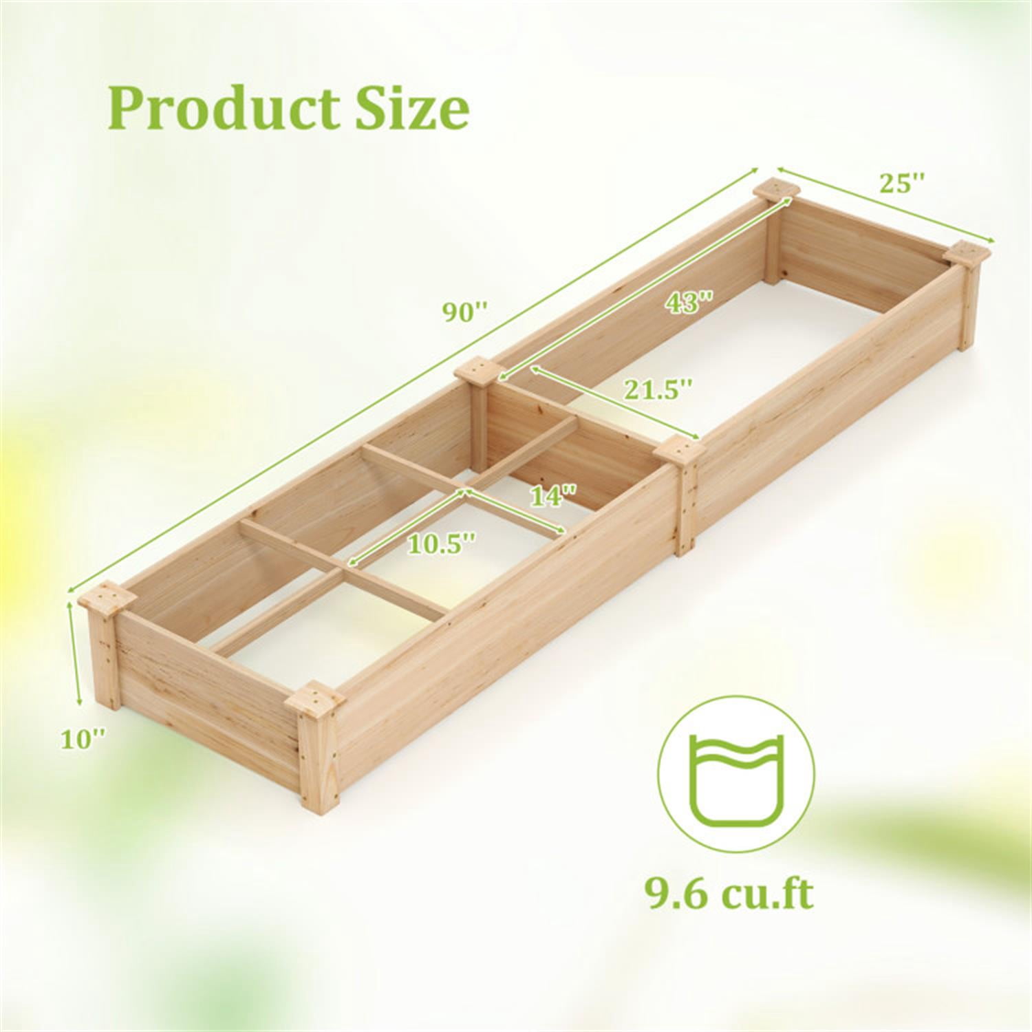 Demi Bonn 90" Wooden Raised Garden Bed with 2 Planter Boxes and Dividers for Backyard, Patio, Balcony, Beige