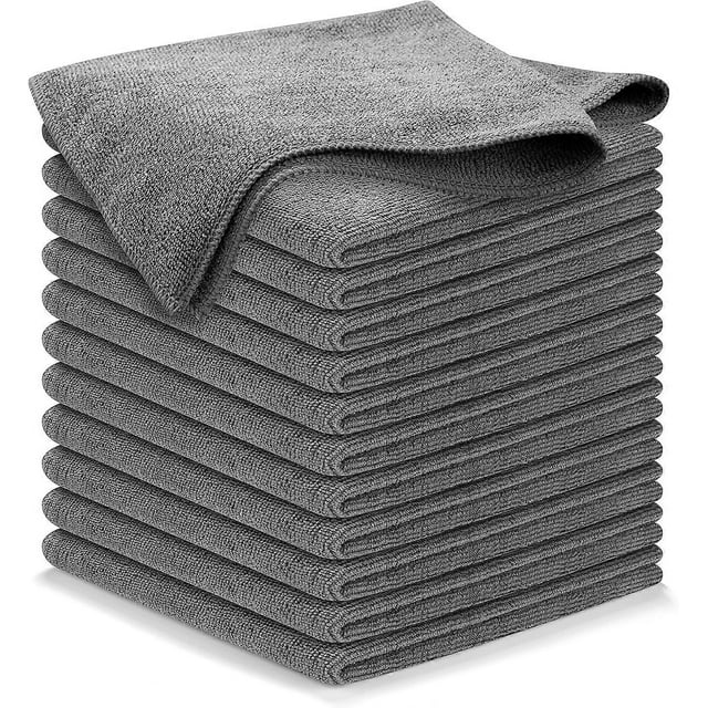 Microfiber Cleaning Cloth Grey - 12 Packs 12.5"x12.5" High Performance Ultra Absorbent Towels Weave Grime & Liquid for Streak