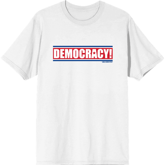 Americana Democracy Slant Text Men's White Crew Neck Short Sleeve Tee-Large