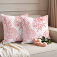 thumbnail image 2 of Pink Coral Outdoor Waterproof Pillow Covers, Coastal Nautical Ocean Starfish Conch Decorative Square Throw Pillowcase Sofa Cushion Sham for Patio/Couch/Chair, 26"x26" 2 Pack, 2 of 8