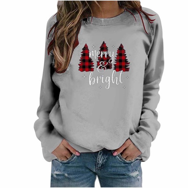 Sudaderas Navideñas Para Mujer Camiseta Suelta Blusa de Manga Larga Cuello Redondo Tops Casuales Odeerbi ODB191716