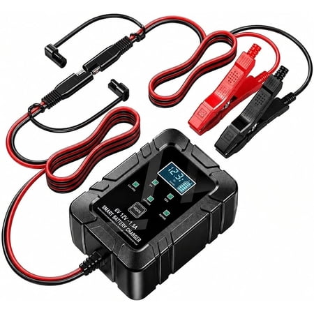 Battery Charger and Desulfator 6V 12V Automatic Intelligent Recognition Smart Pulse Repairer for Car Motorcycle Marine Batteries with Trickle Charge Function and LED Display