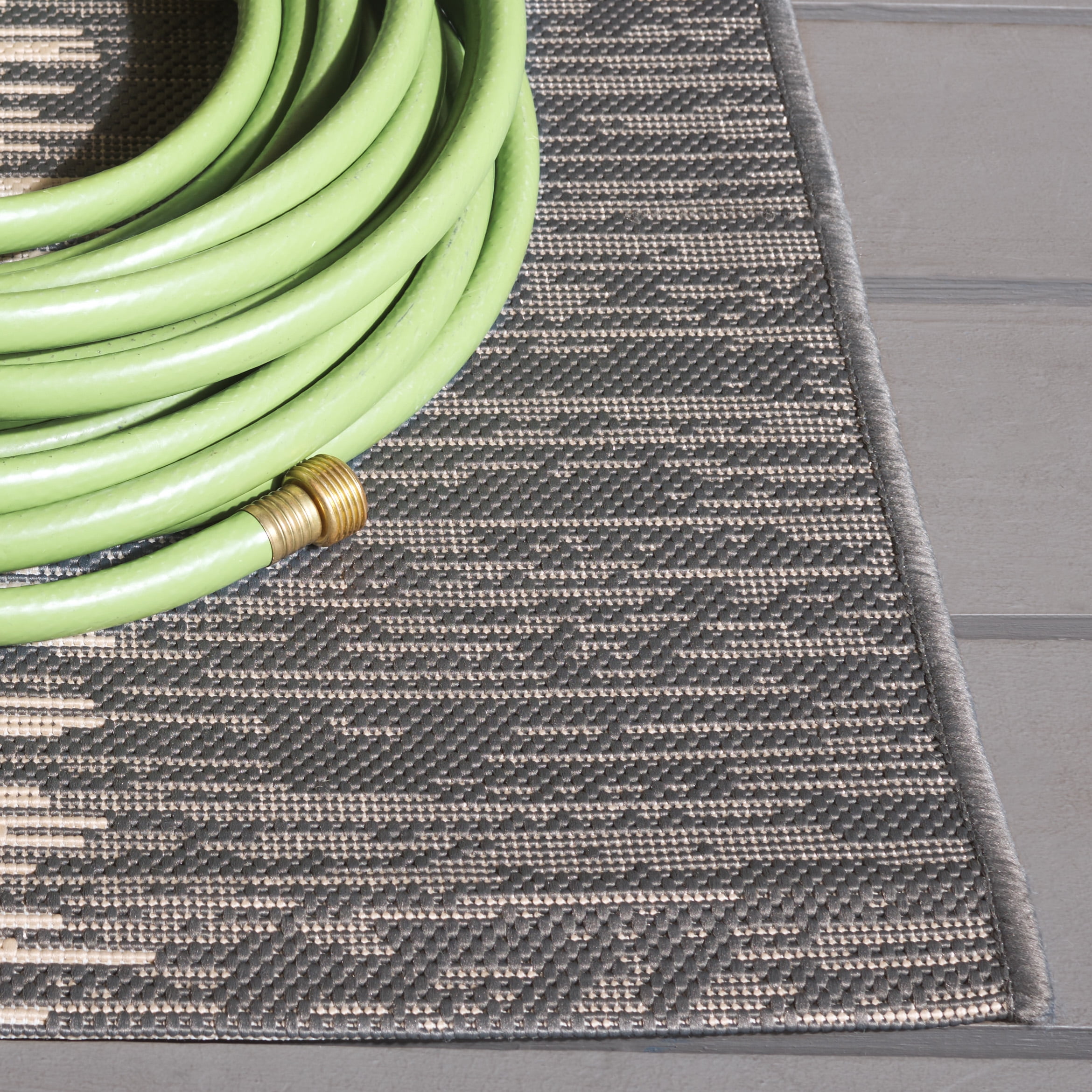 SAFAVIEH Courtyard Alexa Striped Indoor/Outdoor Area Rug, Beige/Anthracite, 8' x 11'