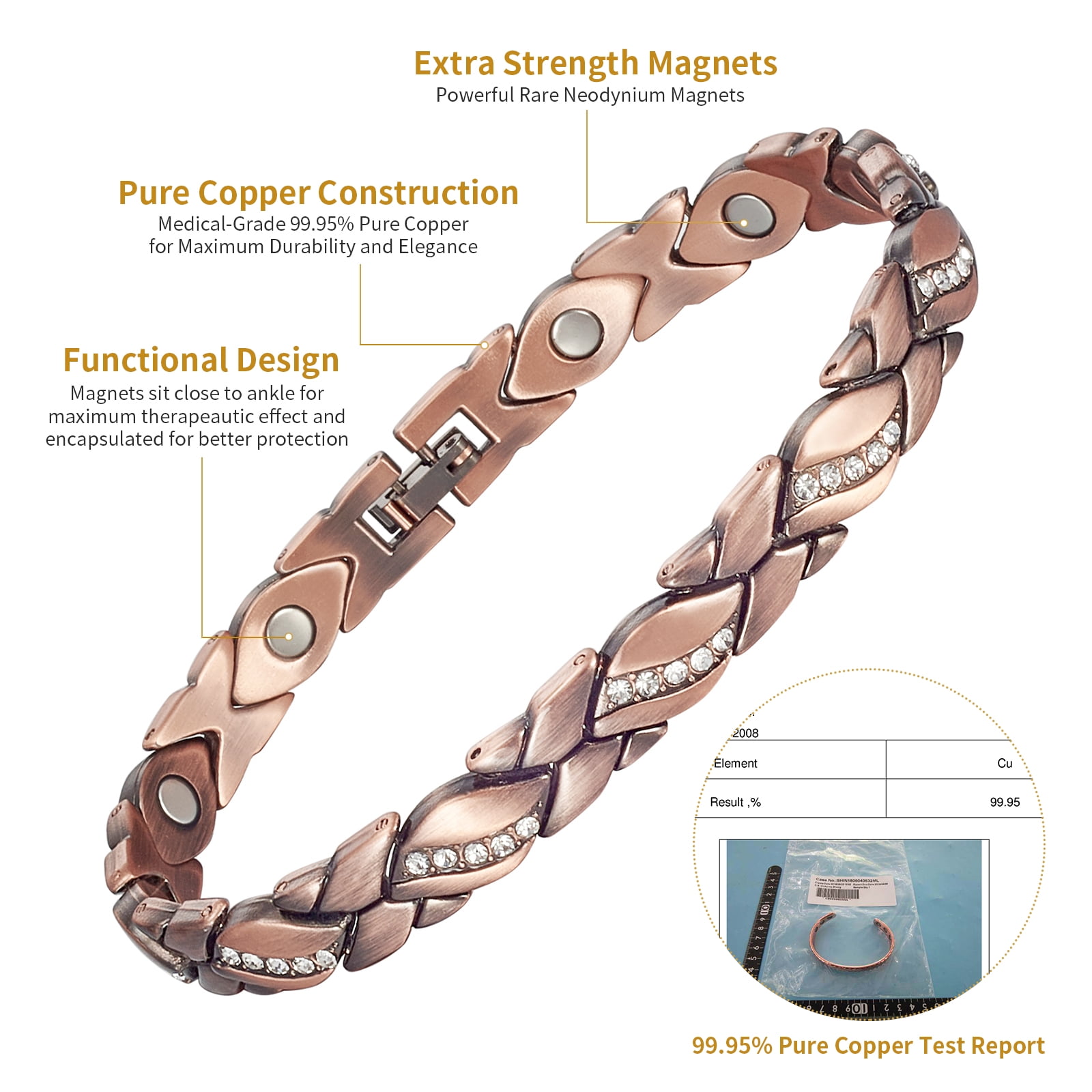 Copper Magnetic Anklet for Women, Fashion Anklets Jewelry, Gift for Mom Wife