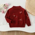 thumbnail image 2 of Girls Crew Neck Sweater Long Sleeve Glitter Bow Knitted Pullover Tops Casual Loose Comfy Stylish Clothes (2 Years, Red), 2 of 9