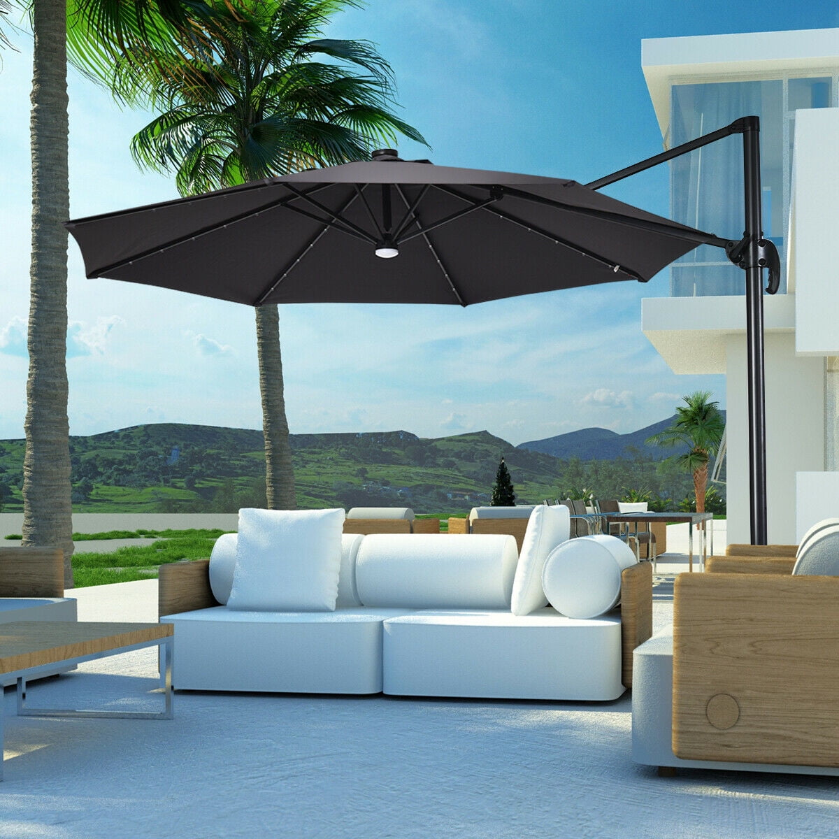 Gymax 10ft Solar Led Cantilever Offset Patio Umbrella 360 Rotation Aluminum Walmart Com Walmart Com
