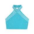 thumbnail image 3 of Sxiwei Kids Girls Shiny Rhinestones Halter Neck Vest Top Ballet Latin Modern Dance Performance Costume Blue Green 6, 3 of 4