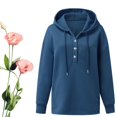 thumbnail image 2 of Vintageolid Color Longleeve Buttonedweatshirt,Soft Cotton Fleece Crewneck,Cotton Hooded Sweatshirt,Womens Oversized Hoodie, 2 of 7