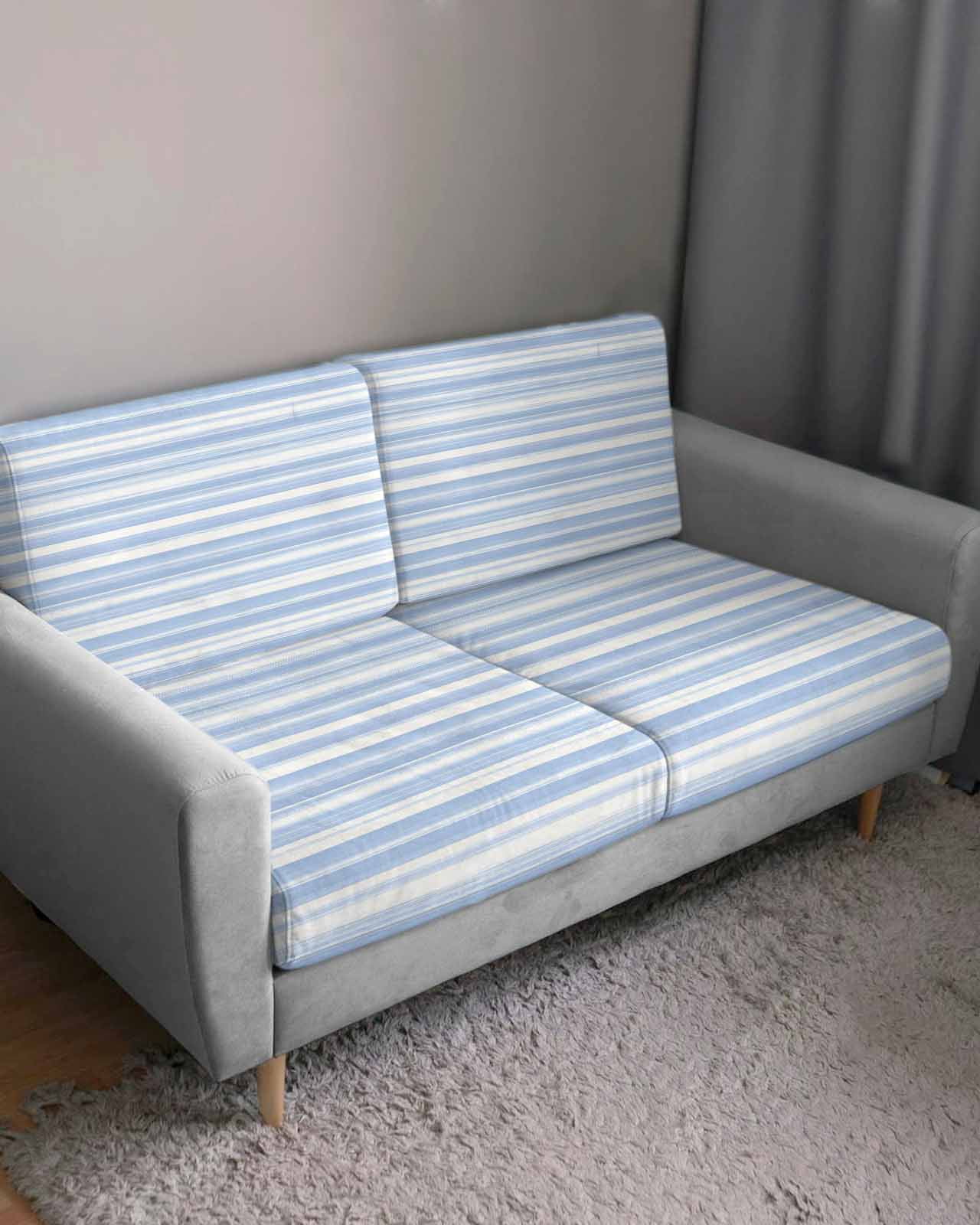 Blue Striped Couch Cushion Covers Stretch, Washable Sofa Seat Covers Individual Seat Cushion Sofa Slipcovers Farmhouse Stripe Modern Abstract Art Couch Cover Furniture Protector S-1PCS