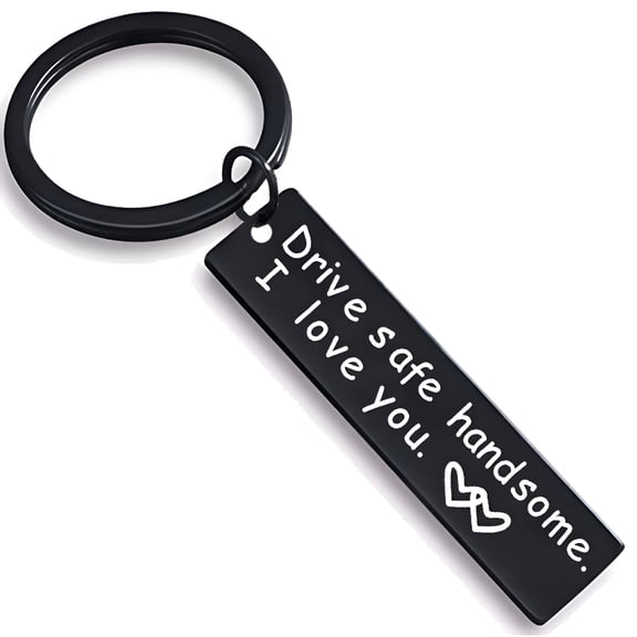 DESIGNICE Drive Safe Keychain for Him, Stainless Steel Boyfriend Birthday Gifts, Titanium Steel I Love You Gifts for Him, Black, Style1