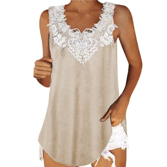 Long Tank Tops for Women 2026 Lace Splicing Solid Casual Vest Tops Summer Tops