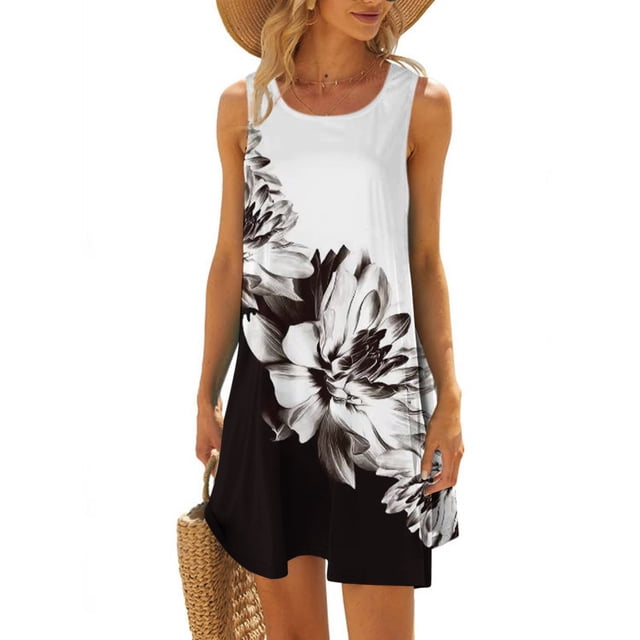 SMihono Robe Maxi Bohème d'Été pour Femmes Grande Taille Décontractée Imprimée Col Rond Manches Courtes Ample Longueur Genou Robe de Plage