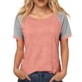thumbnail image 2 of Womens Tops Short Sleeve Shirts Round Neck Loose Casual Tshirts Color Block Summer Tees Pink XL, 2 of 6