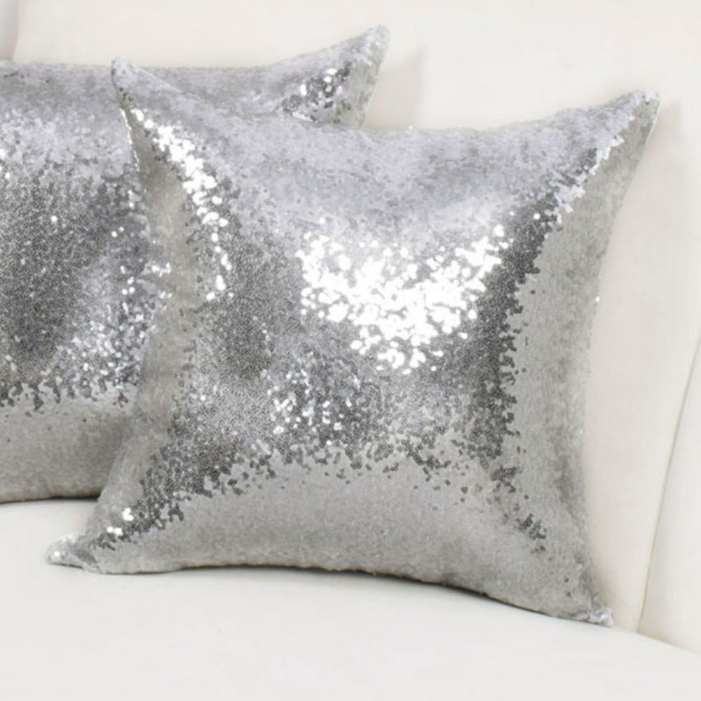 PiccoCasa Sequin Satin Decorative Square Throw Pillow Cover 18
