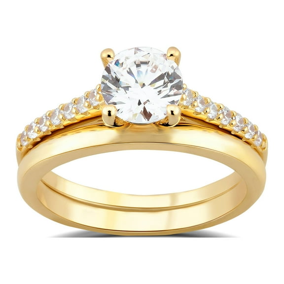 1-7/8 Carat T.W. Round Swarovski Sterling Silver Yellow Plated Solitaire Bridal Set